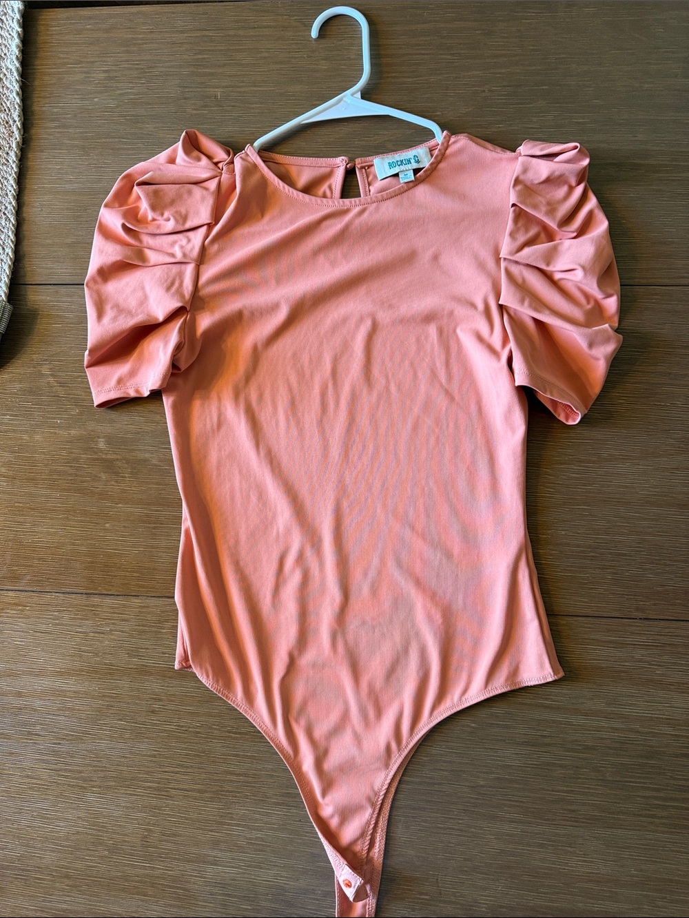 Relaxed Puff-Sleeve Bodysuit in Coral Pink